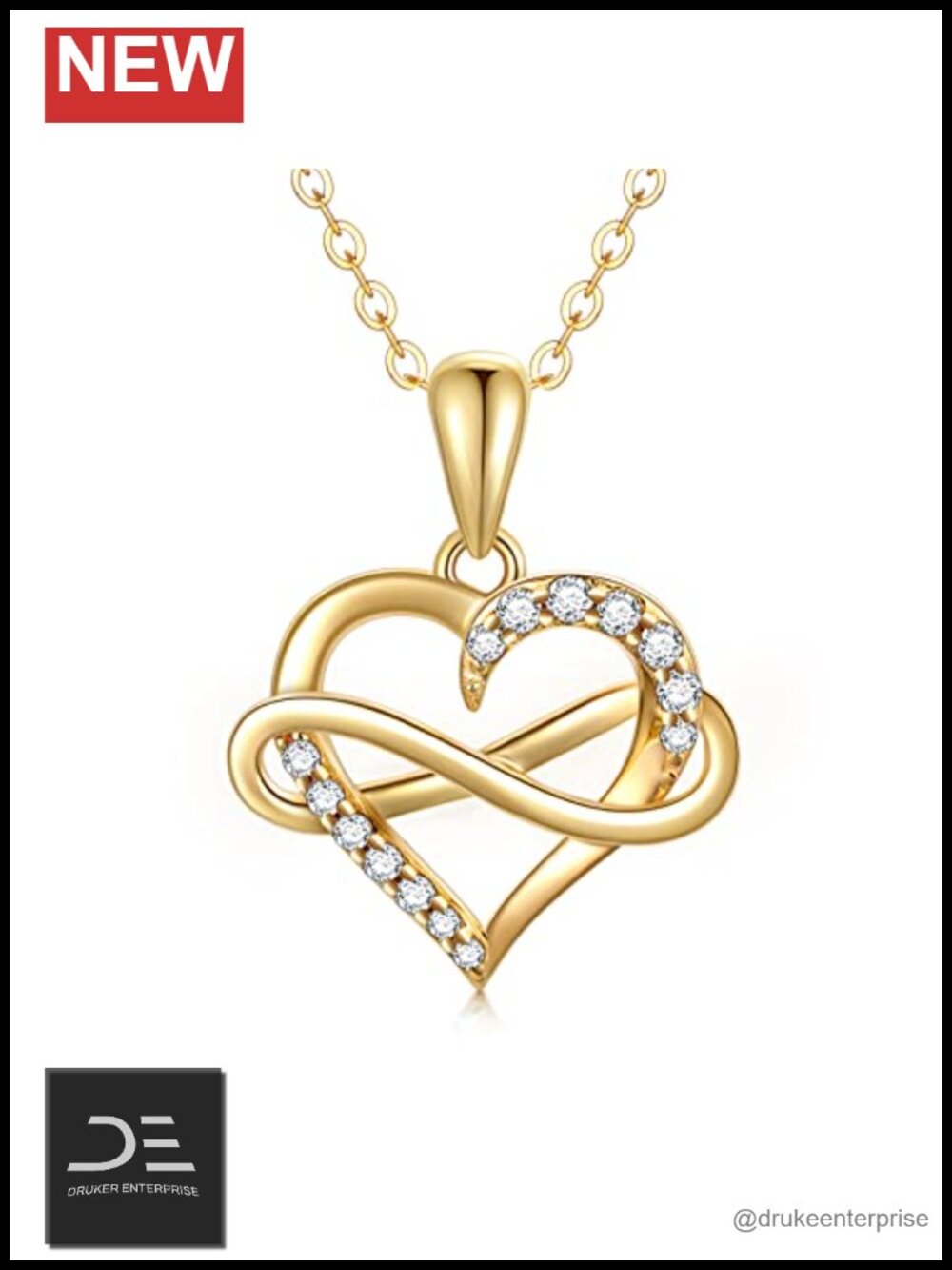 14K Real Gold Heart Infinity Pendant Necklace Dainty Adjustable 16-18 Inch